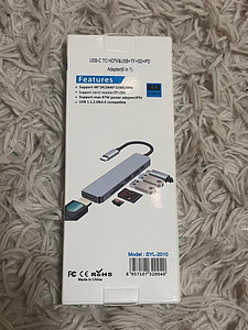 USB C hub Macbook, HDMI, SD-карта, 3x USB (5 фото из 5)