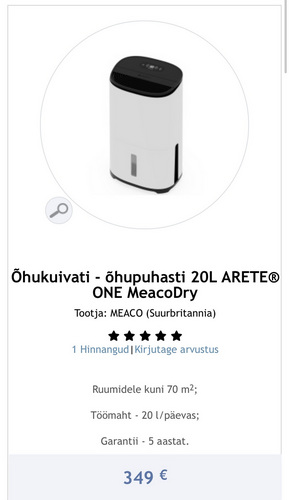 Õhukuivati - õhupuhasti 20L ARETE ONE MeacoDry