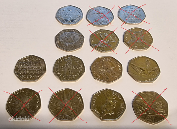 Inglise 50 penni mündid (foto #1)