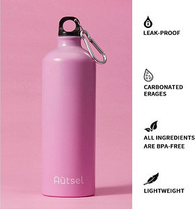 1000 ml Alumiinium pudel AUTSEL, roosa / Uus