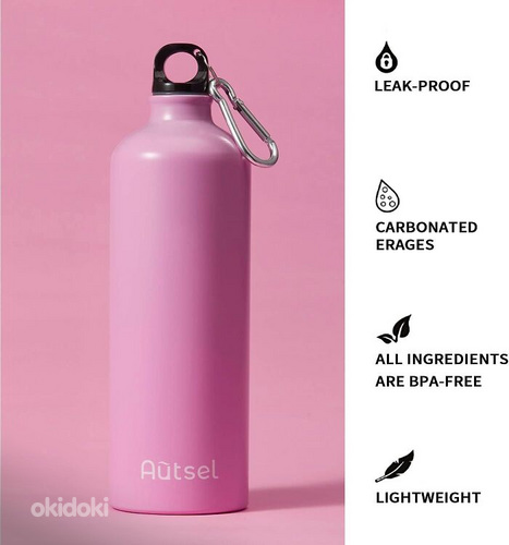 1000 ml Alumiinium pudel AUTSEL, roosa / Uus (foto #1)