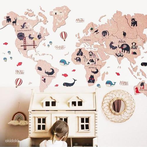 Пробковая стена карта | Детская Карта Мира Розовая, 100x60 (фото #3)