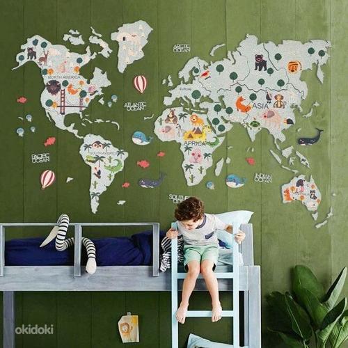 Пробковая стена карта | Детская карта мира синяя, 150x90 (фото #3)