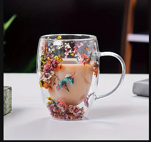 Kaunis topeltseinaga klaasist kohvitass - 350 ml (3 foto / 3)