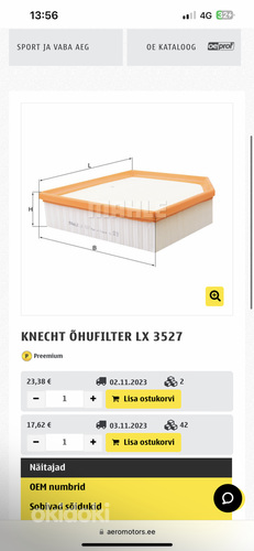 KNECHT ÕHUFILTER LX 3527/KNECHT OHUFILTER LX 3527