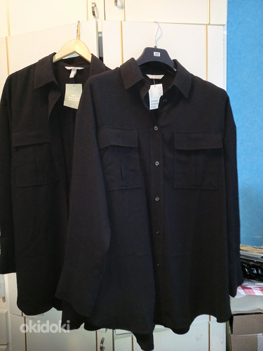 Блузка черная длинная с длинными рукавами, карманами (фото #3)