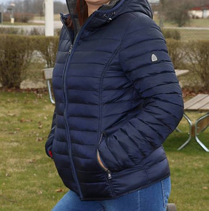 Женская стеганая куртка с капюшоном, синяя