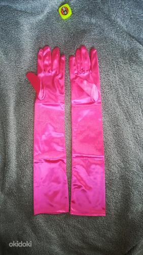 Праздничные, танцевальные перчатки, розовые, длина 53см (фото #1)