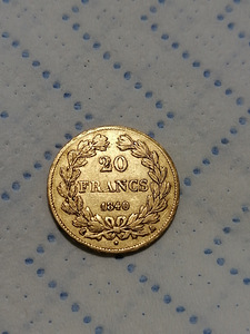Продаю монету 20 франков Louis Pfilipe, 1840, золото, оригин (2 фото из 2)