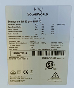 Солнечная панель Solar World sunmodule SW 50 poly RMA (3 фото из 5)