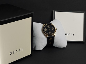 GUCCI G-Timeless Black Dial Black Leather Ladies Watch (2 foto / 7)