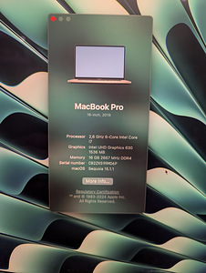 Apple MacBook Pro 16" i7, Intel 630 GPU, 16GB, 512GB, 2019 (2 foto / 6)