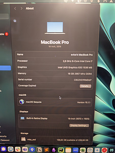 Apple MacBook Pro 16" i7, Intel 630 GPU, 16GB, 512GB, 2019 (3 foto / 6)
