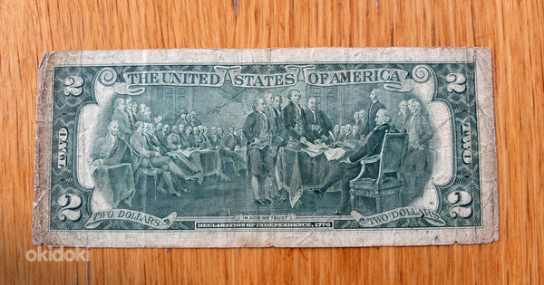 Банкнота номиналом 2 доллара США 1976 года. (фото #2)