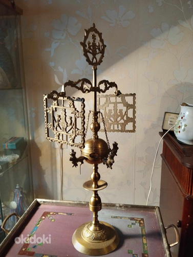 Большая масляная лампа со львами (бронза, латунь) (фото #1)