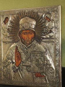 Antiik/ikoon "SV. NIKOLAI CHUDOTVORETS" hõbedases raamis (1 foto / 2)