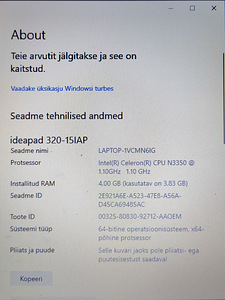 Lenovo ideapad 320 15' + laadja (2 foto / 3)