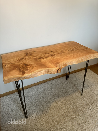Письменный стол из массива дерева с металлическими ножками (фото #5)