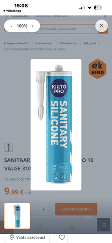 SANITAARSILIKOON KIILTO PRO 10 VALGE 310ML, 15 tk on saadava