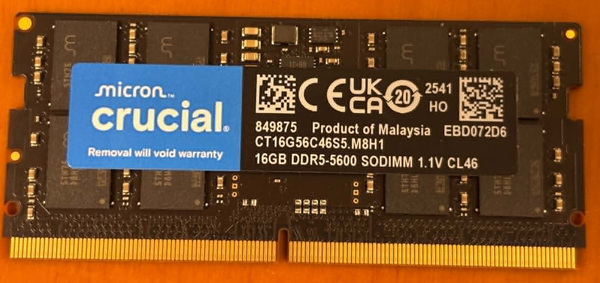 DDR5 16GB 5600MHz CL46 SODIMM (Crucial)