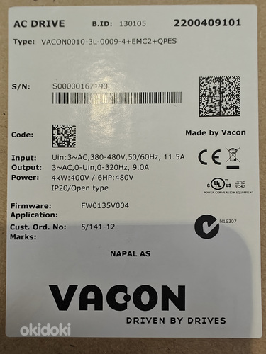 Частотный преобразователь VACON 20 4kW 3L 9A (фото #2)