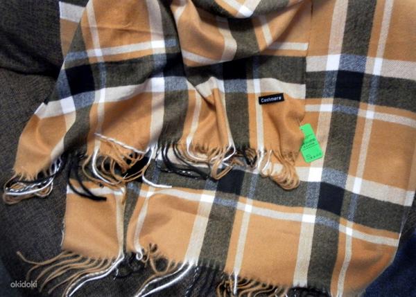 Большой теплый шарф-палантин с кашемиром в стиле Burberry (фото #6)