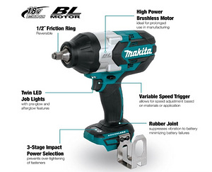 Uus 1600Nm 18V Makita DTW1002 Z löökmutrikeeraja 6.0Ah aku (1 foto / 3)