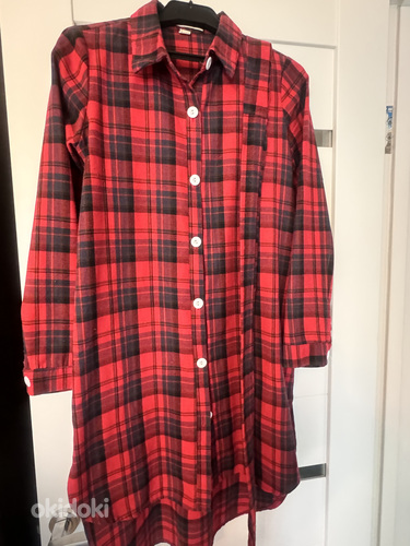 Платье рубашка шотландская клетка с поясом (фото #1)