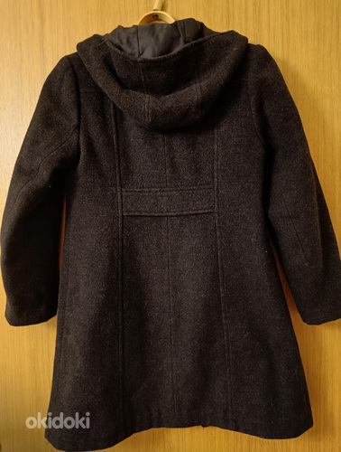 Темно-серое пальто с капюшоном (65% шерсти) для размера 140/146 (фото #2)