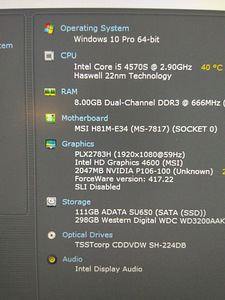 I5-4570S/H81M/8GB RAM/SSD 120GB/HDD 320GB/P106-100 6GB (2 foto / 8)
