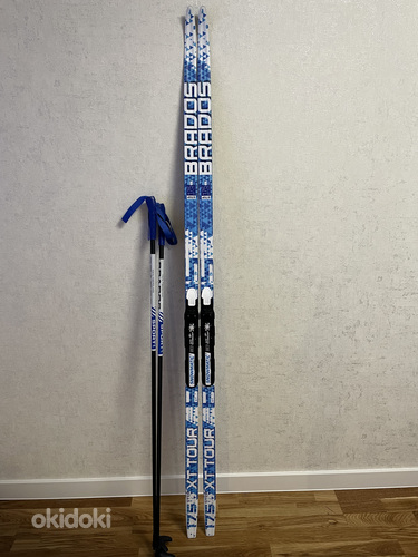 Лыжи беговые с насечками 175см,NNN и палки 125см (фото #1)