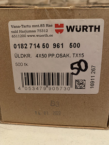Würth üldkruvid 4,0x50 TX15 osakeere UUED (1 foto / 3)