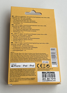 Biltema 3-in-1 Micro USB/Lightning/USB Type C-USB A (1m) (2 foto / 3)
