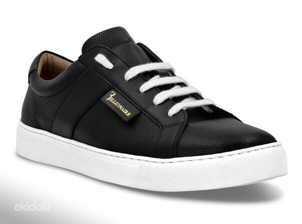 Billionaire Leather Lo-Top Sneakers , Black