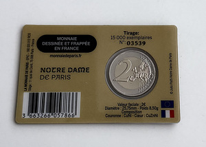 Notre-Dame de Paris 2€ Proof quality yeardate 2025 (2 foto / 2)