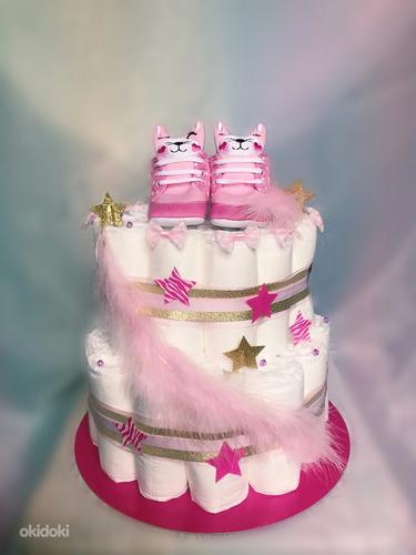 Розовый подгузник торт (фото #1)