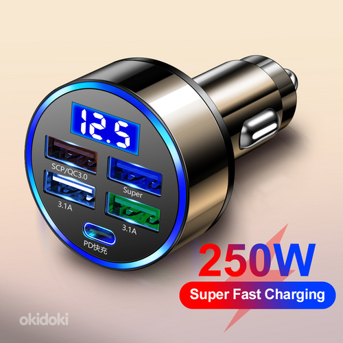 250W PD USB 5- Ports Car Charger Fast Charging Type C USB (foto #1)