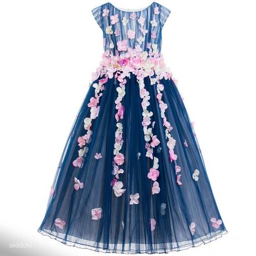 Lesy Роскошное темно-синее платье из тюля полной длины с цветами (фото #1)