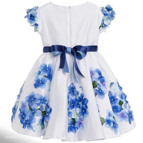 Lesy Luxury Flower Girls White Satin Blue Flower Party Dress (foto #2)