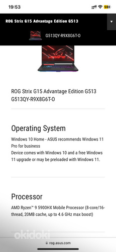 Acer rog strix g15 (G513QY-R9X8G6T-0) (foto #4)