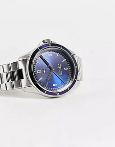 Серебристые мужские часы с синим циферблатом Tommy Hilfiger