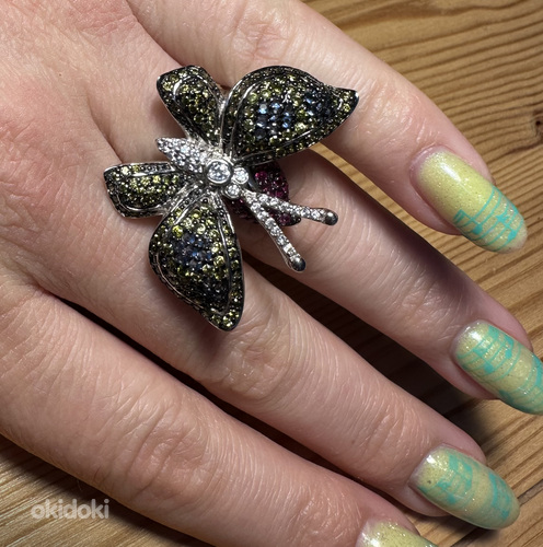 Массивное кольцо бабочка с множеством фианитов серебро 925 (фото #6)