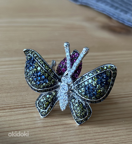Массивное кольцо бабочка с множеством фианитов серебро 925 (фото #5)