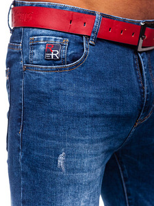 !SOODUS! Sinised Slim Fit teksapüksid punase vööga, 35XL (6 foto / 8)