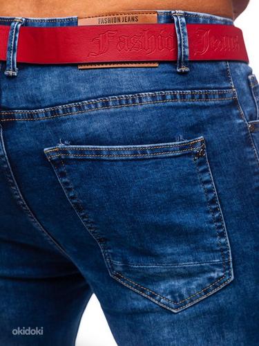 !SOODUS! Sinised Slim Fit teksapüksid punase vööga (foto #7)