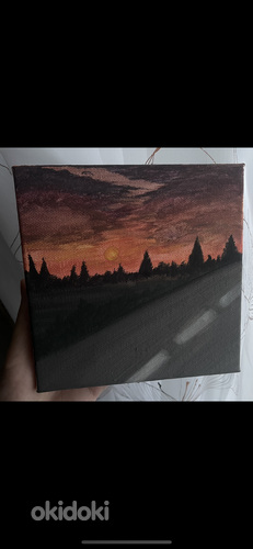Картина "Дорога на закате" на холсте акриловыми красками. (фото #3)