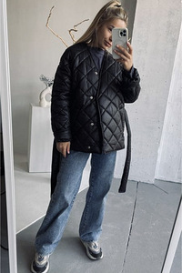 Padded quilted belted warm coat jacket kimono (4 foto / 9)