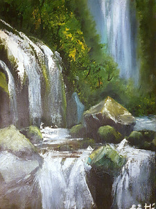 Õlivärvidega maalitud juga, 35 x 28 cm. Картина водопада